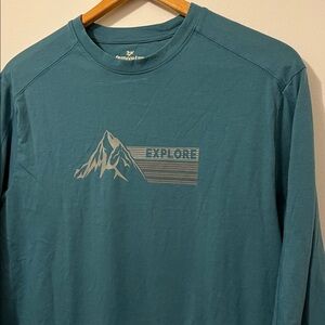 OUTDOOR LIVE Men’s Medium Explore Graphic Long Sleeve Tee Mountain Cotton Teal